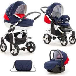 Коляска 3 в 1 Tutis Mimi Plus белая рама темно-синий/белый/красный 503795